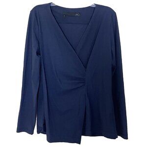 Porto Navy Blue Blouse Size 2/Medium V-neck Stretch Office Business Casual